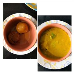 A picture of Dal batti with garlice chutney.