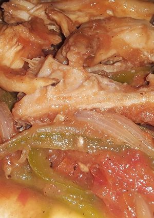 Una foto de Fajitas de mondongo en salsa