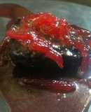 Brownie with Jam Sauce Sizzling Panna Cota