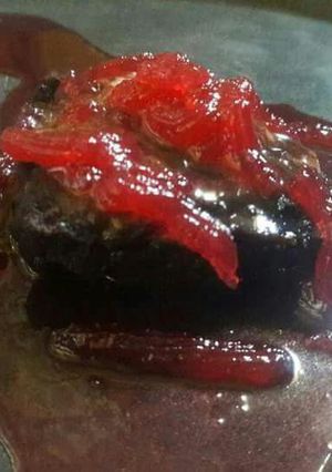 A picture of Brownie with Jam Sauce Sizzling Panna Cota.