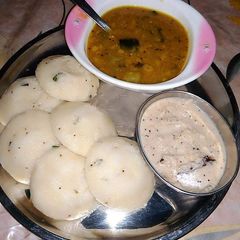 Suji idli with sambhar or chutney A picture of Suji idli with sambhar or chutney.