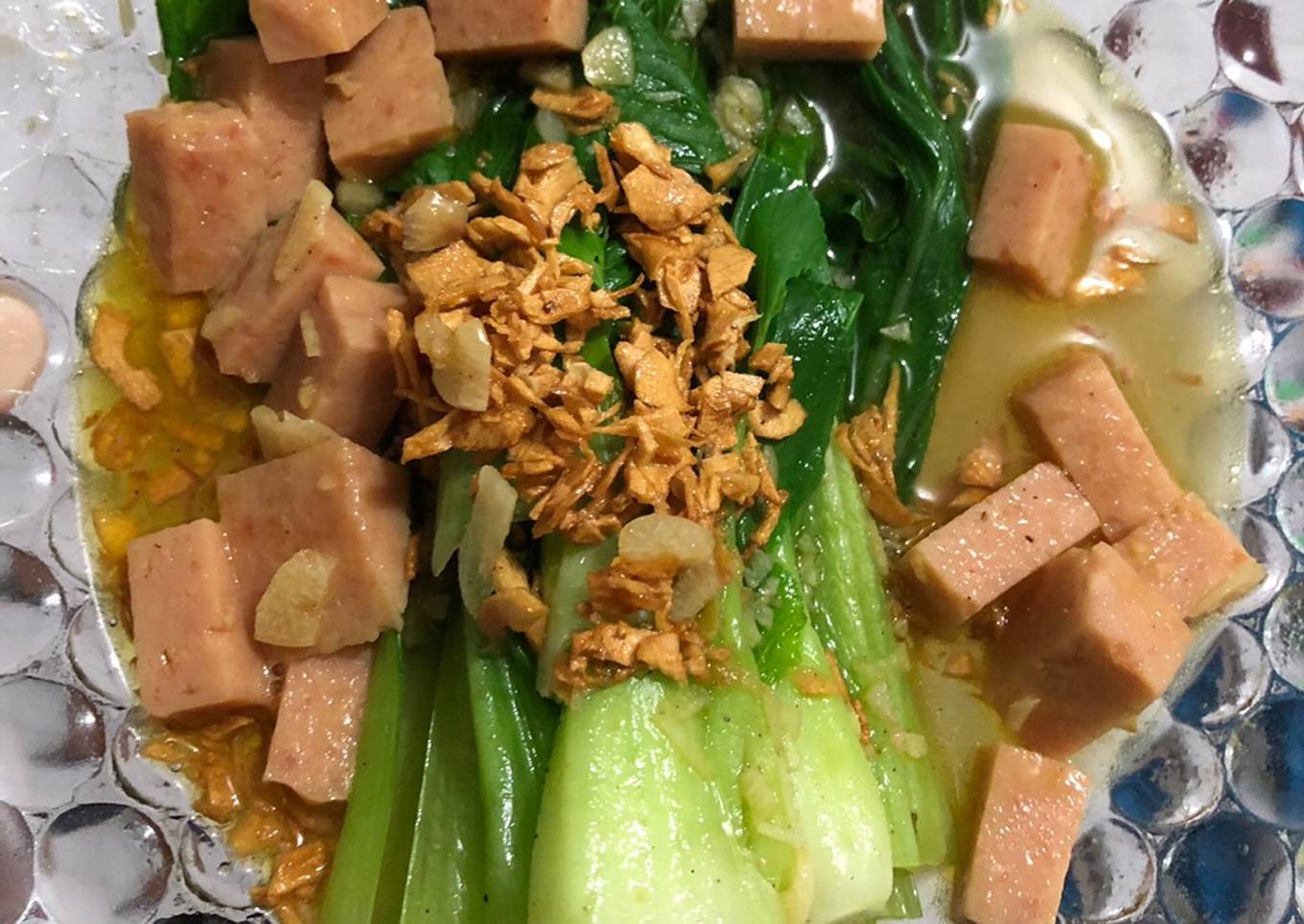 Pokcoy siram maling bawang putih (Non Halal)