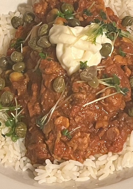 A picture of Chilli Guinness Beef With Capers.