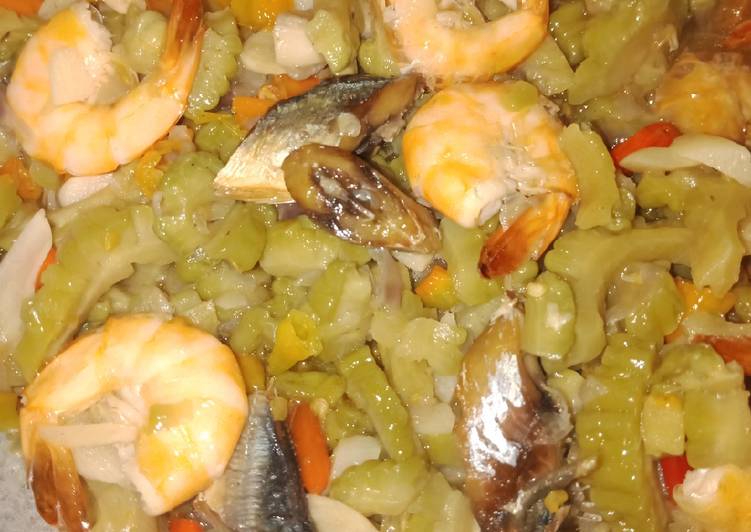 Resep 99. Tumis Pare Ikan Asin klotok dan Udang, Enak Banget