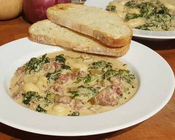 Fresh, Serving Recipe Creamy Tortellini Soup with Kale Savory Delicious