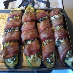 A picture of Bacon Wrapped Stuffed Zucchinis.