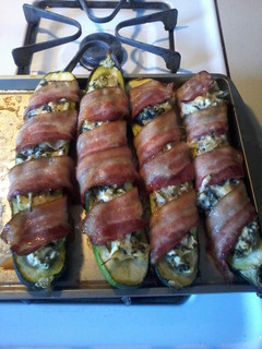 A picture of Bacon Wrapped Stuffed Zucchinis.