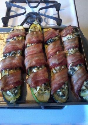A picture of Bacon Wrapped Stuffed Zucchinis.