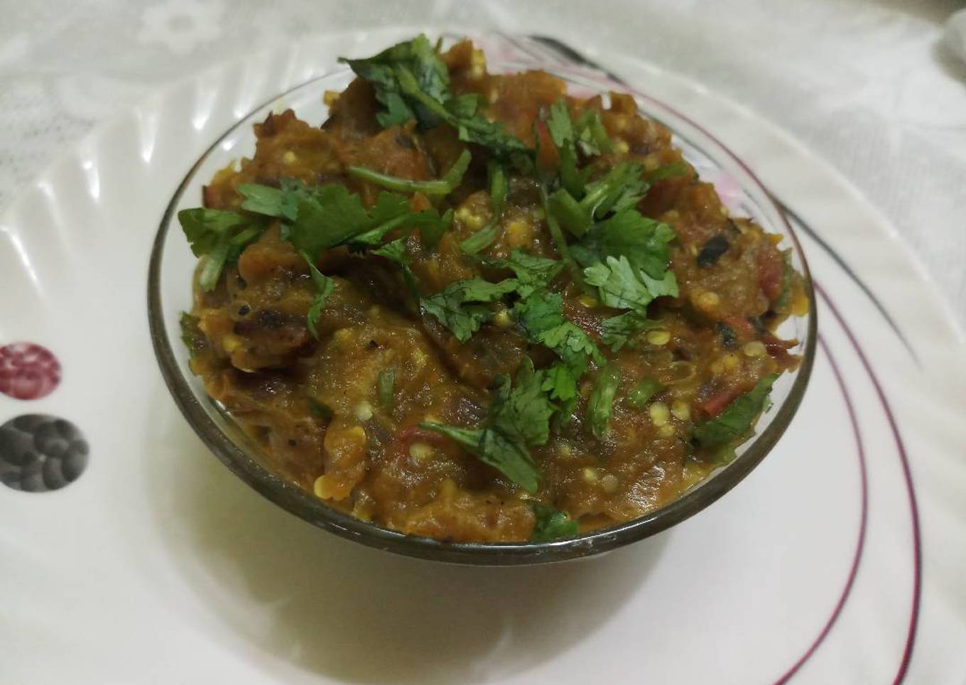 Baingan bharta (smoked eggplant with spices)