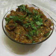 Baingan bharta (smoked eggplant with spices) A picture of Baingan bharta (smoked eggplant with spices).