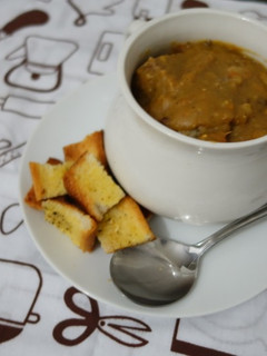 A picture of Barley Soup with Croutons.