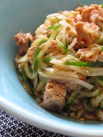 Easy Steps to Prepare Recipe Daikon Cucumber Tuna Salad that is Really Delicious, So Delicious}