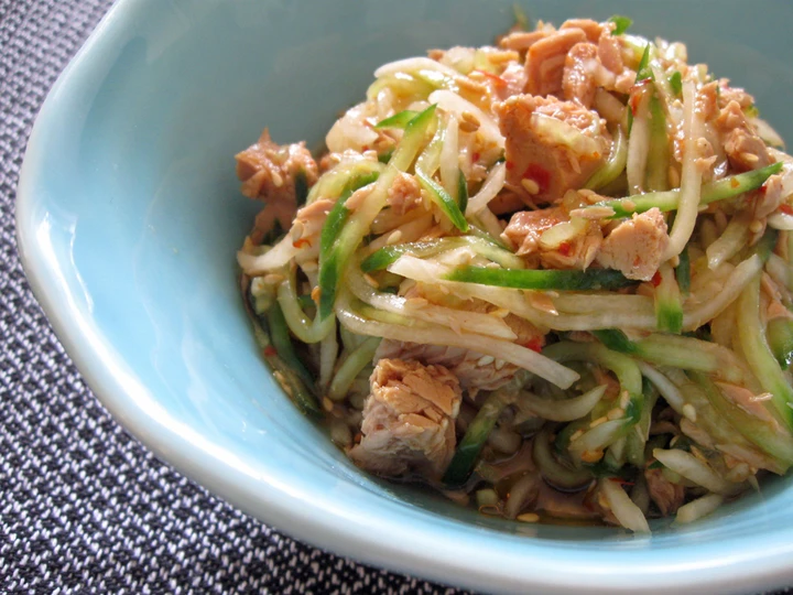Easy Steps to Prepare Recipe Daikon Cucumber Tuna Salad that is Really Delicious, So Delicious}
