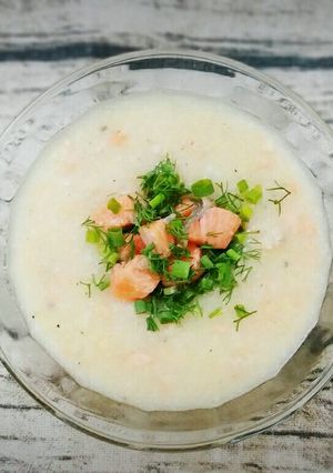 Hình của món Cháo cá hồi đậu xanh.