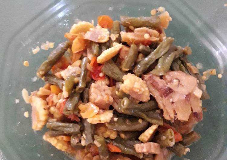 Resep Tumis kacang panjang, jagung muda dan tempe Anti Gagal