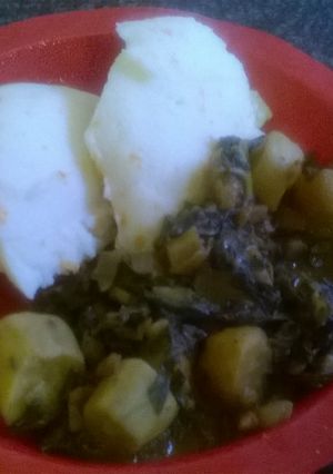 A picture of Spinach with sweet potatoes.