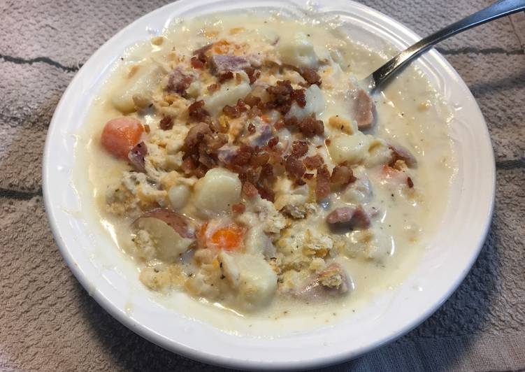 Tasty And Delicious of Potato Soup (made with ham and cheese)