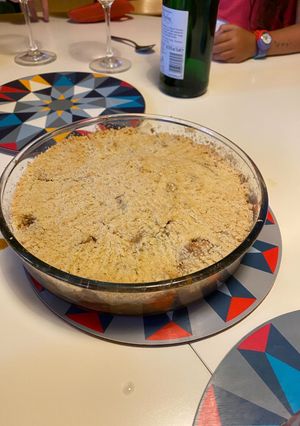 A picture of Apple and raisin crumble - comfort food.