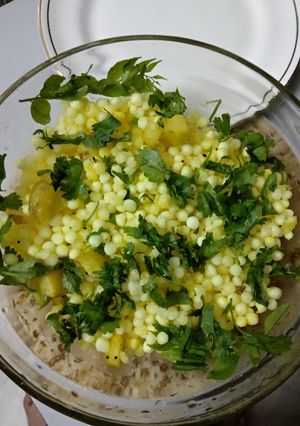 A picture of Sabudana khichdi in microwave.