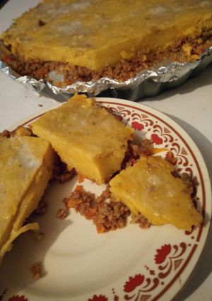 A picture of Green bananas(matoke) Shepherd pie.