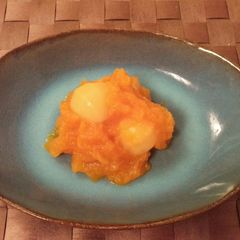 A picture of Pumpkin “kinton,” Mashed Pumpkin with Sweetened Chestnuts.