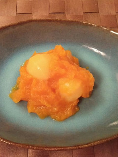 A picture of Pumpkin “kinton,” Mashed Pumpkin with Sweetened Chestnuts.