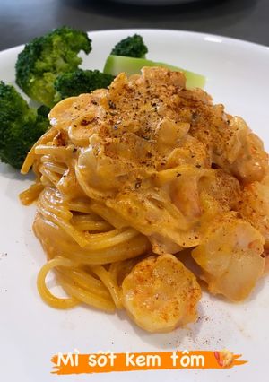 Hình của món Pasta tôm sốt kem không thể cưỡng lại 🍤.