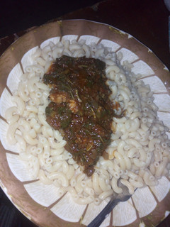 A picture of Macaroni with Spinach Soup.