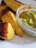 Pan fried arrow roots and avocado dip
