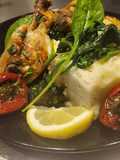 Spicy baked Lemon Chicken with Garlic Mashed & Sauteed Spinach