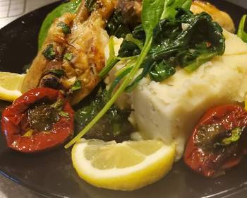 Unique Recipe Spicy baked Lemon Chicken with Garlic Mashed  Sauteed Spinach Restaurant Style