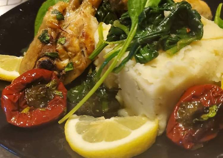 Step-by-Step Guide to Make Speedy Spicy baked Lemon Chicken with Garlic Mashed &amp; Sauteed Spinach