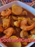 Estofado de patatas con rape, sepia, langostinos y almejas