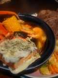Home-cooked Surf-n-Turf (seafood and steak w/sides)