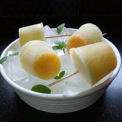 A picture of Pineapple,mint,passion fruit lollies#recipemarathon.