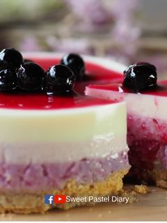รูปของ สูตรบลูเบอร์รี่ชีสเค้ก น่ารัก ไม่ง้อเตาอบ / No bake Layer Blueberry Cheesecake