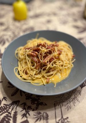 Una foto de Pasta carbonara auténtica
