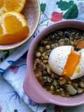 Lentejas con callampas secas y verduras