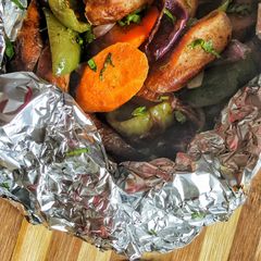 Sausage Veggie Foil Pack A picture of Sausage Veggie Foil Pack.