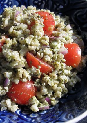 A picture of Barley & Cherry Tomatoes With Basil Pesto.