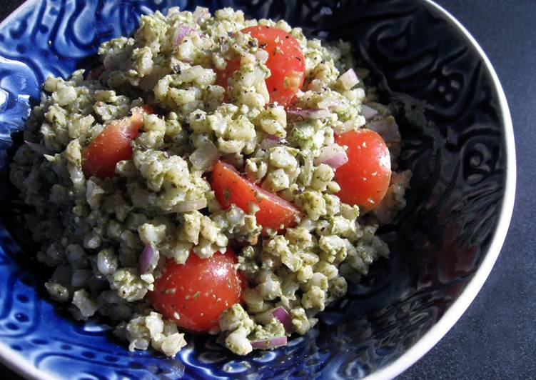 Simple Way to Prepare Super Quick Homemade Barley &amp; Cherry Tomatoes With Basil Pesto