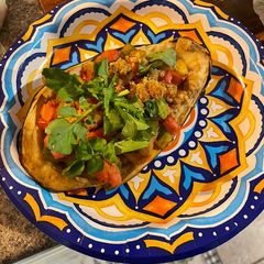A picture of Stuffed eggplant.