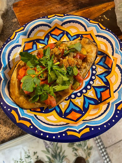 A picture of Stuffed eggplant.