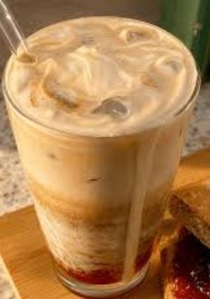 A picture of My dalgona coffee (ice latte in perfect way).