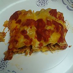 A picture of Pasta wrapped chicken.