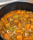 Calabaza con champiñones y judías verdes