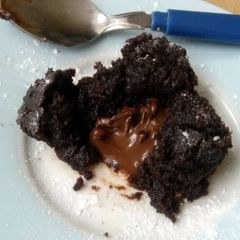 A picture of Vickys Speedy Microwave Chocolate Lava Cake, GF DF EF SF NF.