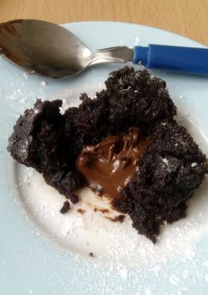 A picture of Vickys Speedy Microwave Chocolate Lava Cake, GF DF EF SF NF.