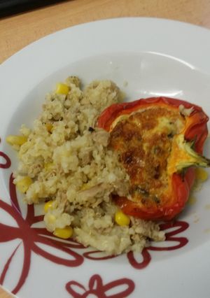 A picture of Scrambled pepper with buckwheat side.