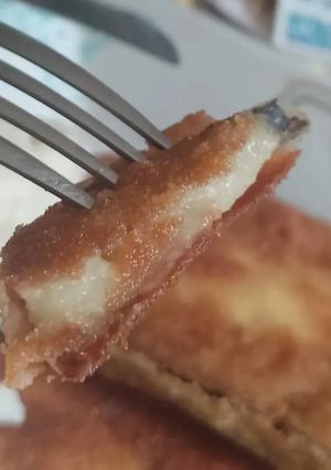 Una foto de Milanesas veganas de berenjena 🍆🍆🍆
